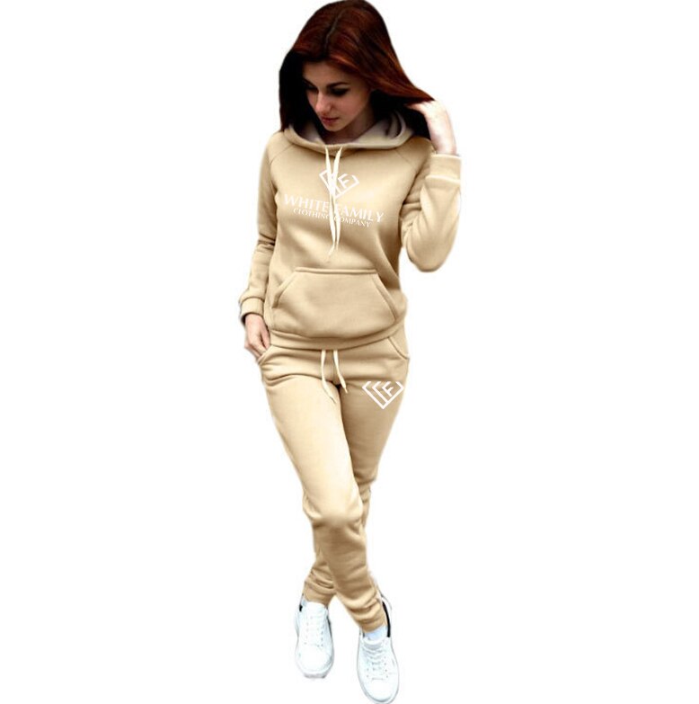 WF Casual Tracksuit Women 2 Piece Set Female Hooded Sweatshirt and Pants