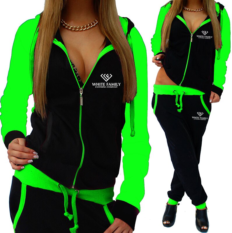 WF Women 2 Piece Set Zipper Sweatshirt and Pants Suit Hooded Set