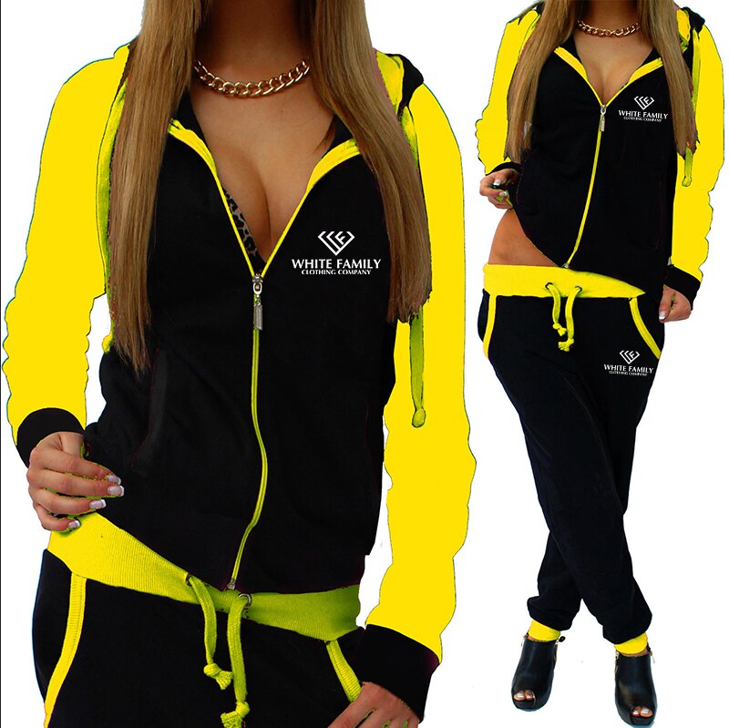 WF Women 2 Piece Set Zipper Sweatshirt and Pants Suit Hooded Set