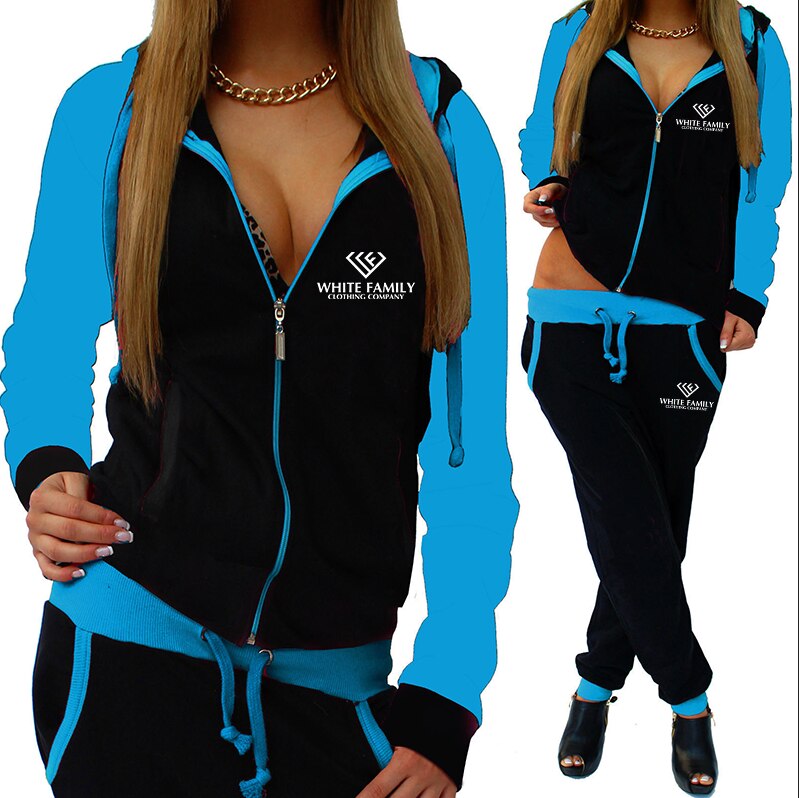 WF Women 2 Piece Set Zipper Sweatshirt and Pants Suit Hooded Set