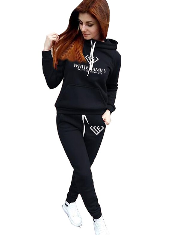 WF Casual Tracksuit Women 2 Piece Set Female Hooded Sweatshirt and Pants