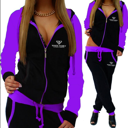 WF Women 2 Piece Set Zipper Sweatshirt and Pants Suit Hooded Set