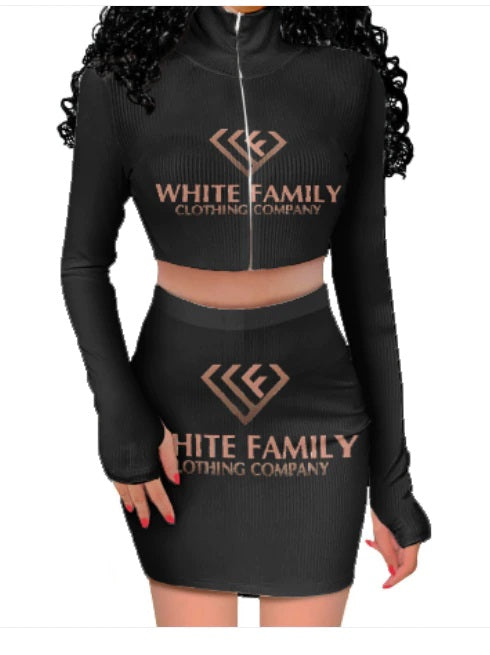 WF Casual Wear High Quality  Long Sleeve Zipper Top And Mini Skirt Tight Sexy Two-Piece Set