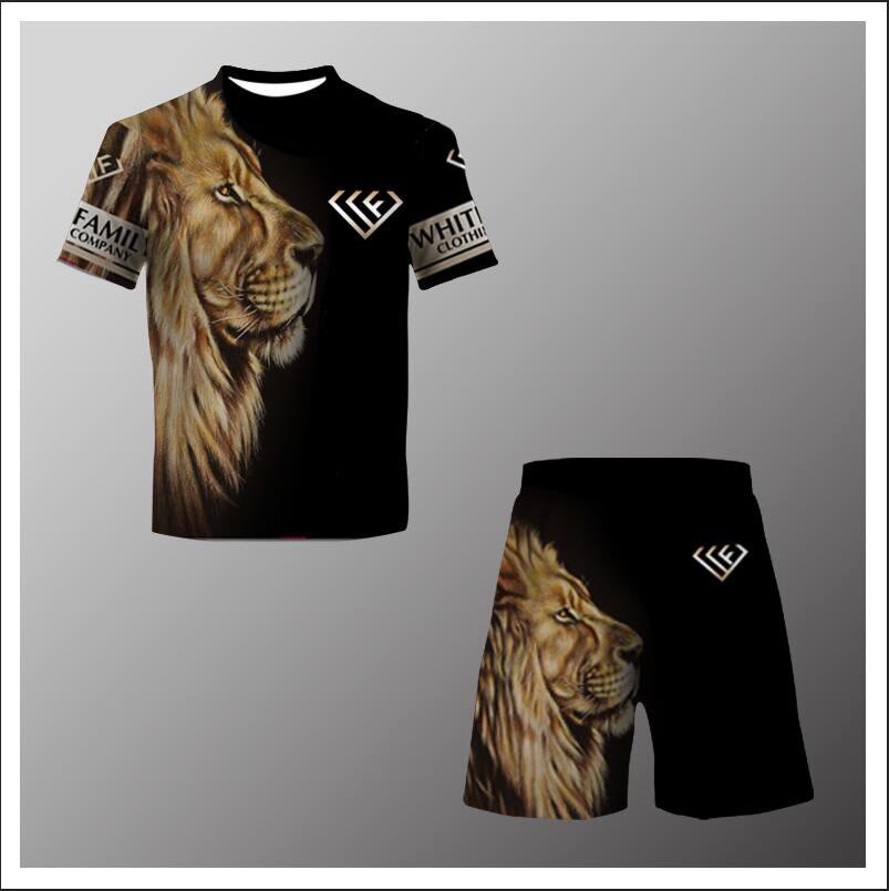 WF 3D Lion Print Men T-Shirt + Shorts