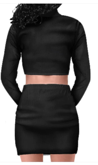 WF Casual Wear High Quality  Long Sleeve Zipper Top And Mini Skirt Tight Sexy Two-Piece Set