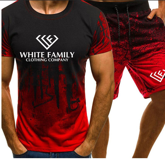 WF Two Piece Set Men Short Sleeve 3D t Shirt Top and Shorts