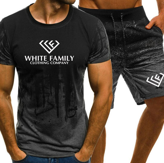 WF Two Piece Set Men Short Sleeve 3D t Shirt Top and Shorts