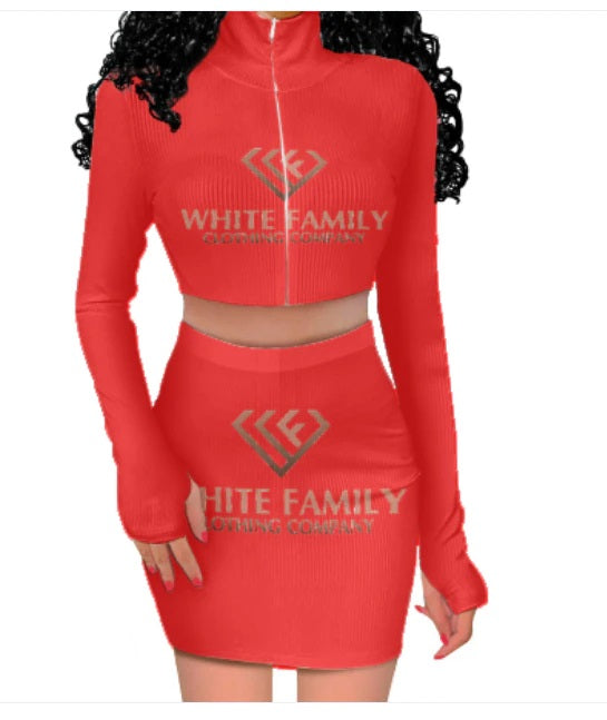 WF Casual Wear High Quality  Long Sleeve Zipper Top And Mini Skirt Tight Sexy Two-Piece Set