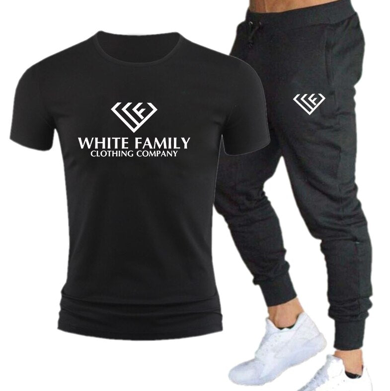 WF Summer Men Sets 2 Piece Outfit Sport t Shirt and Long Pants Set Sweatsuits