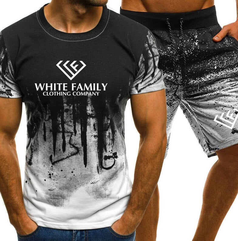 WF Two Piece Set Men Short Sleeve 3D t Shirt Top and Shorts