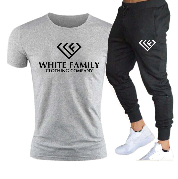 WF Summer Men Sets 2 Piece Outfit Sport t Shirt and Long Pants Set Sweatsuits