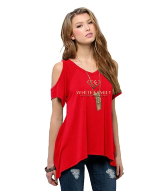 WF Oversized 4XL 5XL European Western T shirt Off Shoulder Irregular Female V Neck Tops