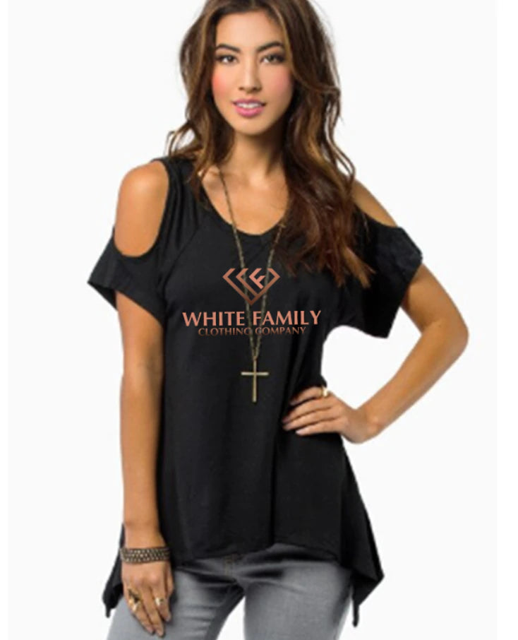 WF Oversized 4XL 5XL European Western T shirt Off Shoulder Irregular Female V Neck Tops