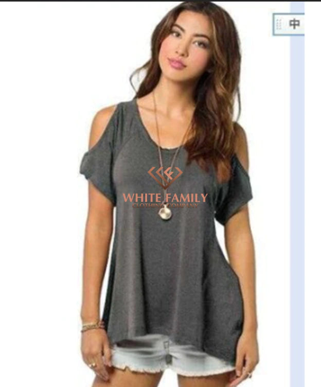 WF Oversized 4XL 5XL European Western T shirt Off Shoulder Irregular Female V Neck Tops